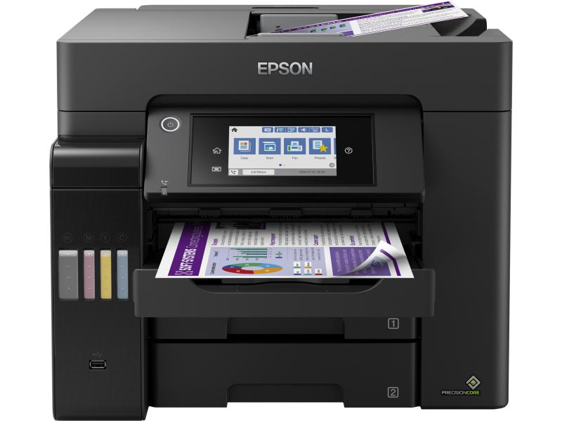 EPSON ECO-Tank ET-5850, Farbe Tintenstrahl Drucker, A4, 32 Seiten pro Minute, Drucken, Scannen, Kopieren, Fax, Duplex und WLAN