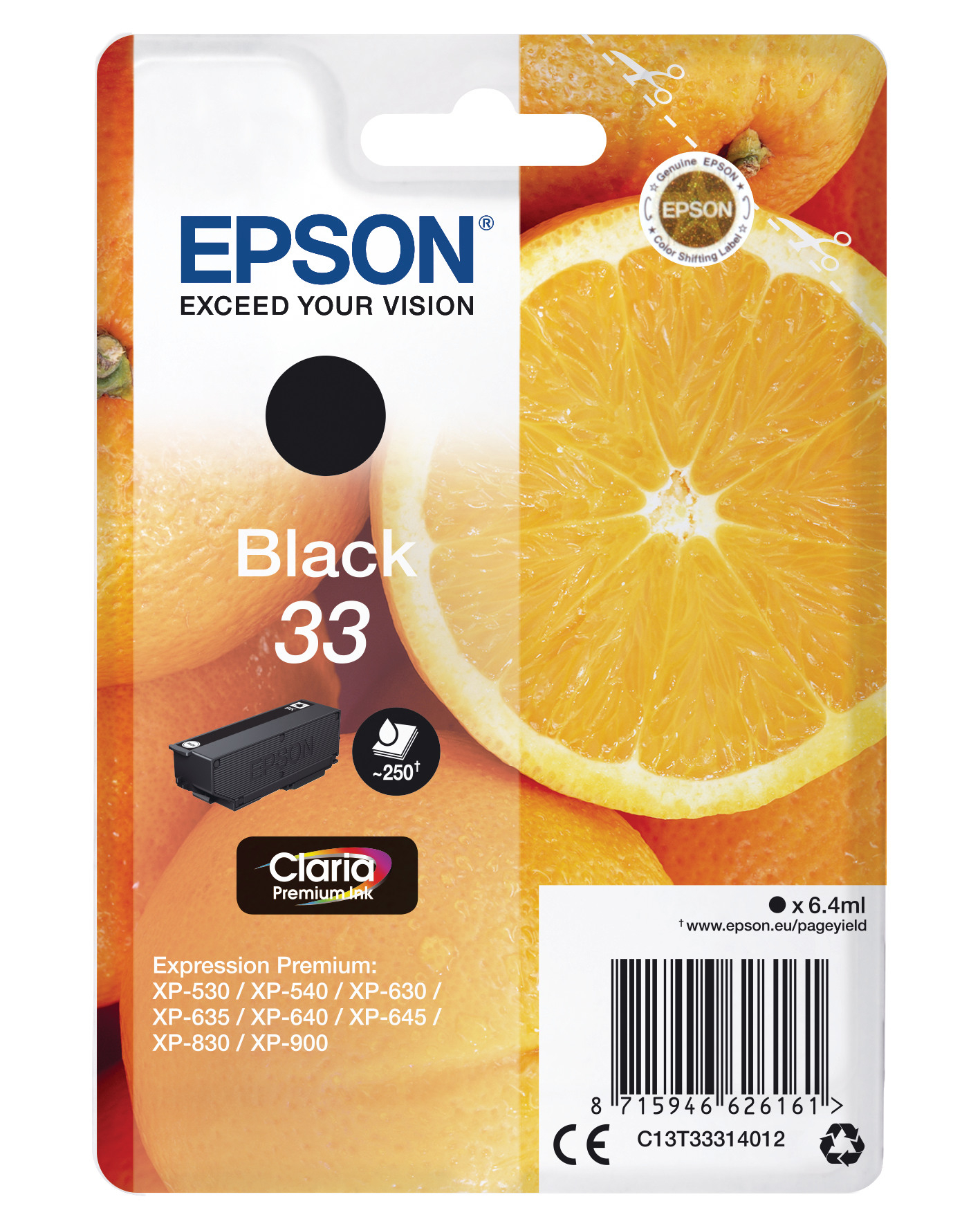 EPSON Tintenpatrone schwarz T333140 XP-530/630/830 250 Seiten