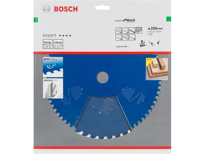 Bosch Professional Kreissägeblatt Expert for Wood, 250 x 30 x 2.4 mm, Z 40, Zubehörtyp: Kreissägeblatt, Verpackungseinheit: 1 Stück, Für Material: Holz