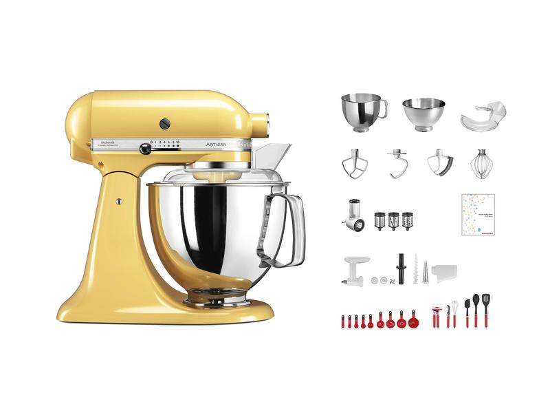 KitchenAid Küchenmaschine Artisan KSM200 Gelb, Funktionen: Kneten, Rühren, Schlagen, Farbe: Gelb, Gerätetyp: Küchenmaschine, Leistungsaufnahme Betrieb: 300 W, Material: Zinkguss, Timerfunktion: Nein