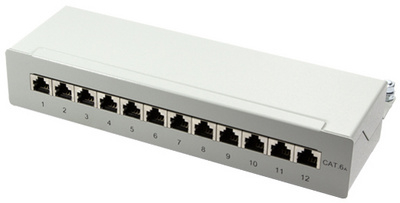 LogiLink Desktop Patch Panel Kat. 6A, 12-Ports, lichtgrau