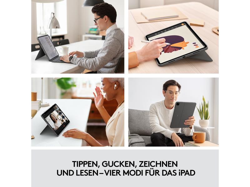 Logitech Tablet Tastatur Cover Combo Touch iPad Pro 12.9" 5. Gen., Verbindungsmöglichkeiten: Smart Connector, Tastaturlayout: QWERTZ (CH), Kompatible Hersteller: Apple, Bildschirmdiagonale: 12.9 ", Farbe: Grau, Tablet Kompatibilität: iPad Pro 12.9" (5.