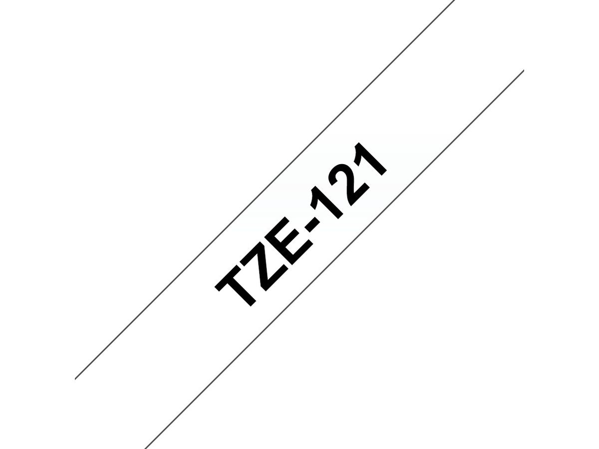 Brother Beschriftungsband TZe-121 Schwarz auf Transparent 9mm x 8m