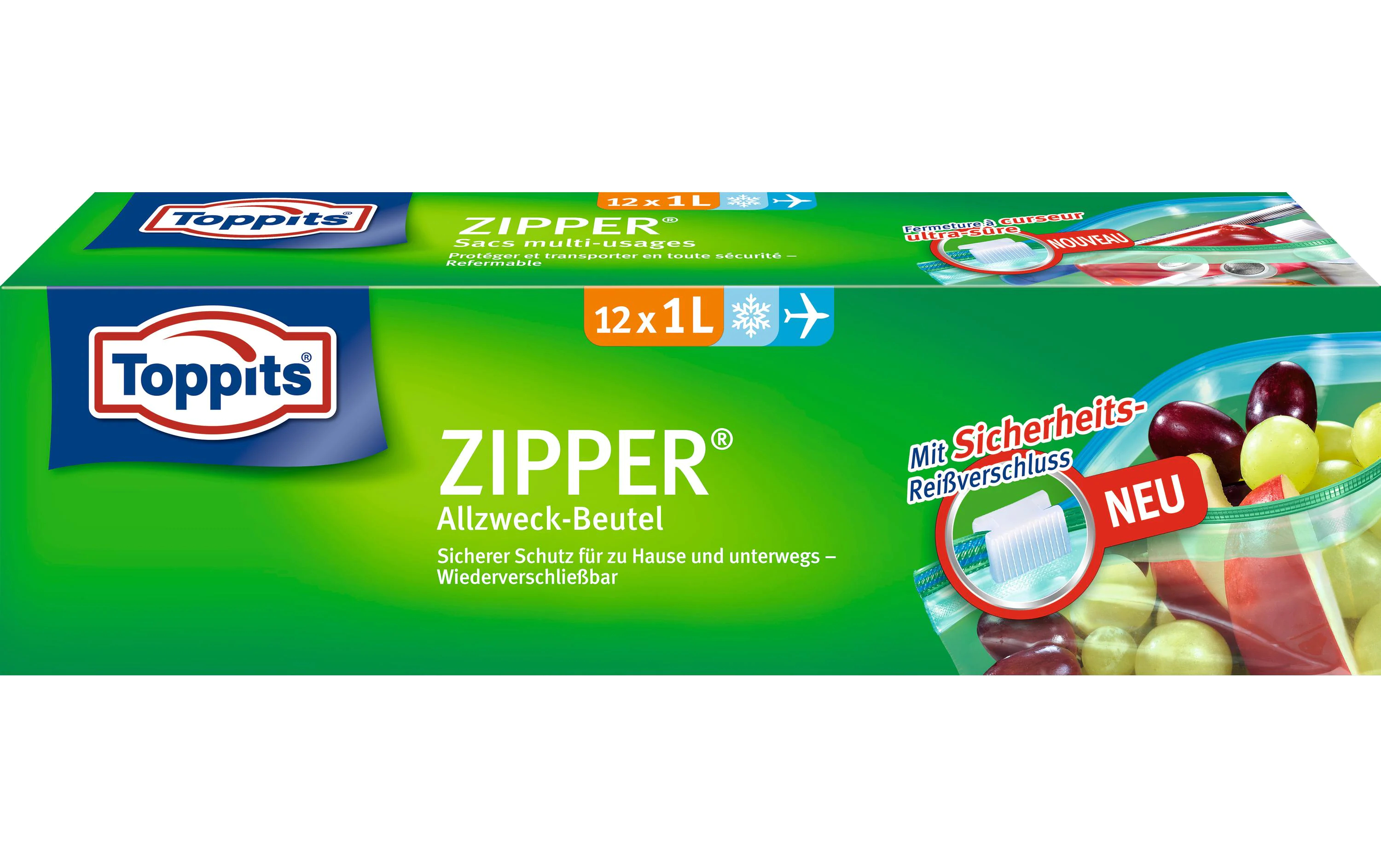 Toppits Frischhaltebeutel Zipper 15 cm x 20 cm, 12 Stück, Farbe: Transparent, Material: Polyethylen, Verpackungseinheit: 12 Stück, Volumen: 1 l, Breite: 15 cm, Höhe: 20 cm