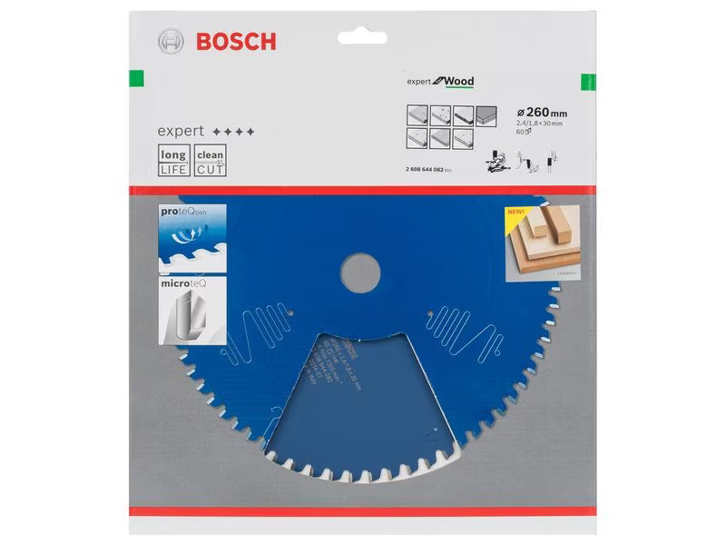 Bosch Professional Kreissägeblatt Expert for Wood, 260 x 30 x 2.4 mm, Z 60, Zubehörtyp: Kreissägeblatt, Verpackungseinheit: 1 Stück, Für Material: Holz