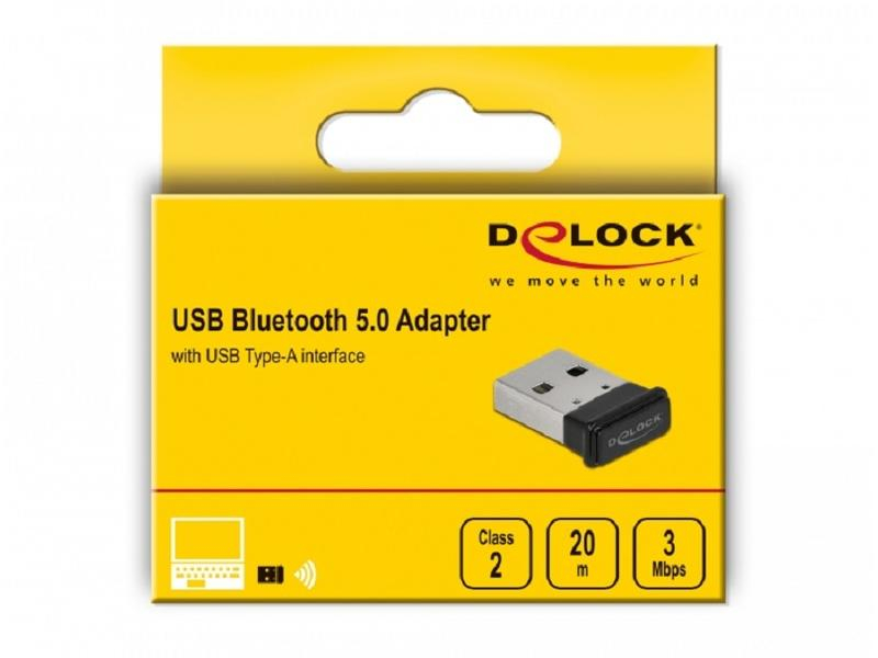 Delock USB-Bluetooth-Adapter 61014 61012 USB 1.1 - Bluetooth 5.0, WLAN: Nein, Schnittstelle Hardware: USB, Bluetooth-Version: 5.0