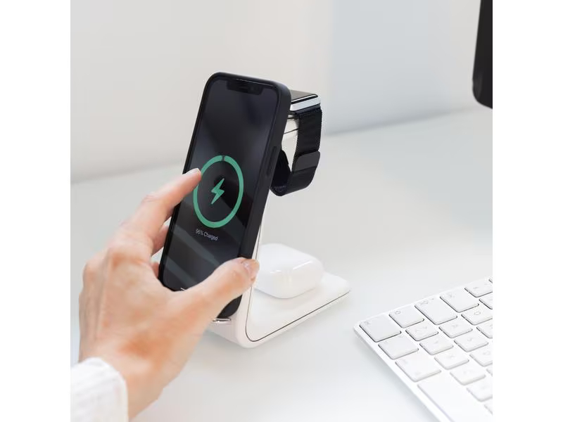 Andi be free Wireless Charger 3 in 1 23 W für Apple, Induktion Ladestandard: Qi, Detailfarbe: Weiss, Ladegerät Typ: Ladeständer