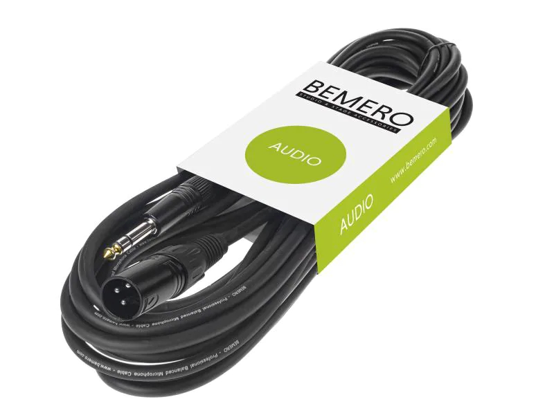 Bemero XLR-Kabel XLRm - 6.3 Klinken Kabel 10 m symmetrisch, Länge: 10 m, Audioanschluss Seite A: XLR 3 Pole, male, Audioanschluss Seite B: Klinke 6,3mm, male, Audiokanäle: Mono, Steckerfarbe: Schwarz, Farbe: Schwarz