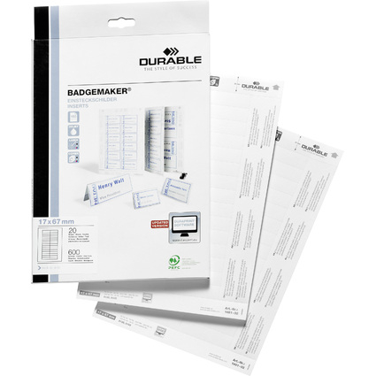 DURABLE Einsteckschilder für Namensschilder, 17 x 67 mm