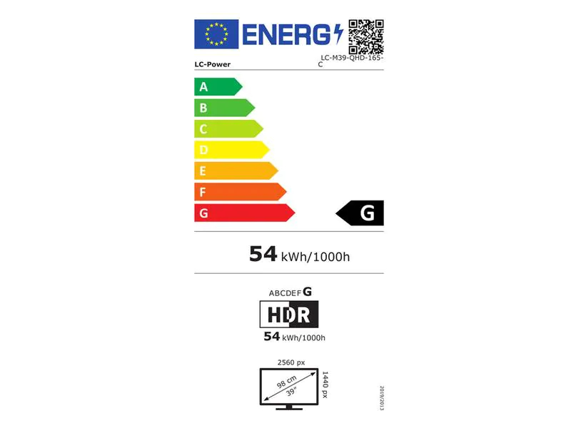 LC-Power Monitor LC-M39-QHD-165-C, Bildschirmdiagonale: 38.5 ", Energieeffizienzklasse EnEV 2020: G, Energieeffizienzklasse: G, Auflösung: 2560 x 1440 (WQHD), Paneltyp: VA, Bildschirmoberfläche: Entspiegelt