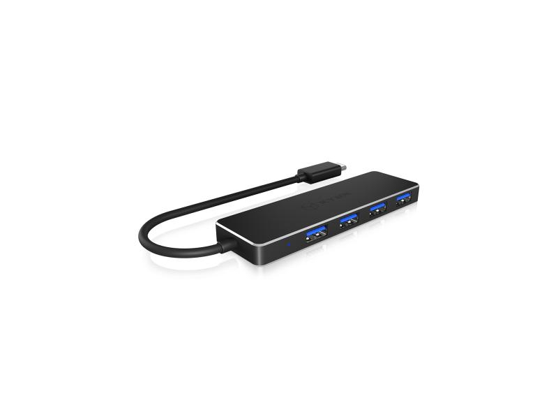 ICY BOX USB-Hub IB-HUB1410-C3, Stromversorgung: USB, Anzahl Ports: 4, Farbe: Schwarz, USB Standard: 3.0