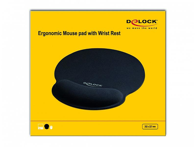 Delock Ergonomische Mausmatte mit Handballenauflage Schwarz, Farbe: Schwarz, Form: Diverse, Handgelenkauflage: Ja