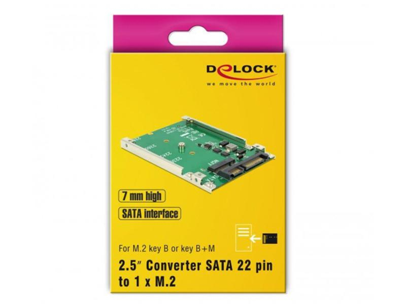 Delock M.2 SSD zu SATA Adapter, inkl. 2.5"Einbaurahmen, Betrieb von M.2 SATA SSD in 2.5", 7mm Rahmen