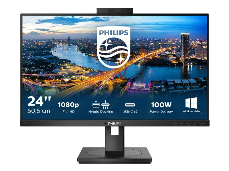 Philips Monitor 243B1JH/00, Bildschirmdiagonale: 23.8 ", Auflösung: 1920 x 1080 (Full HD), Paneltyp: IPS, Bildschirmoberfläche: Entspiegelt, Farbraum: sRGB, NTSC, USB-Hub: Ja