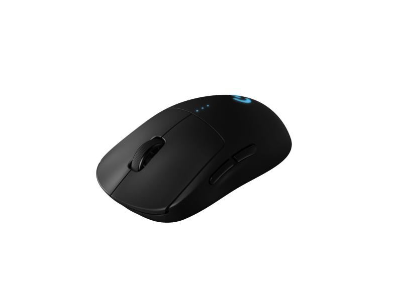 Logitech Gaming-Maus G Pro Wireless Lightspeed, Maus-Typ: Gaming, Bedienungsseite: Universal, Maus Features: Beleuchtung; Daumentaste; Batteriestandsanzeige; Integrierter Speicher; Scrollrad, Farbe: Schwarz, Verbindungsart: Kabellos; Verkabelt, Schnittste