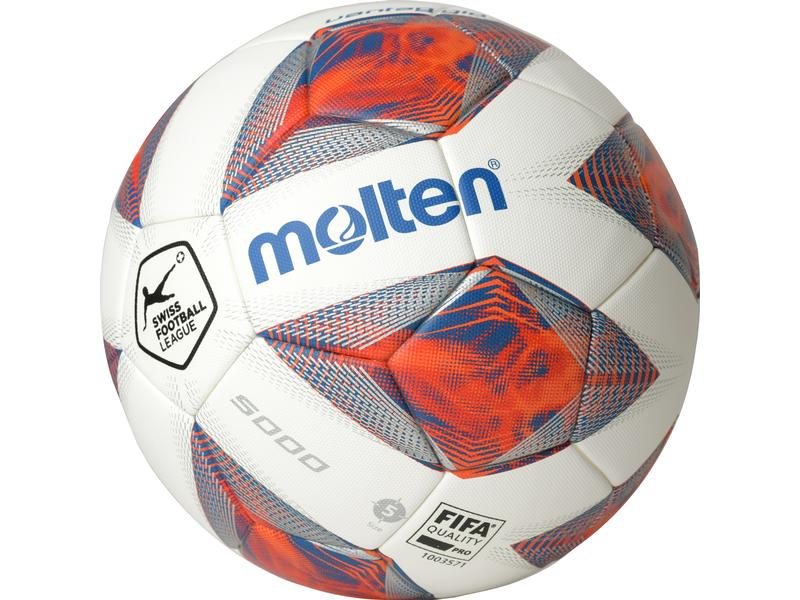 Molten Fussball SFL Official Ball, Einsatzgebiet: Fussball, Ballgrösse: 5, Material: Kunstleder, Farbe: Weiss, Orange, Blau, Sportart: Fussball
