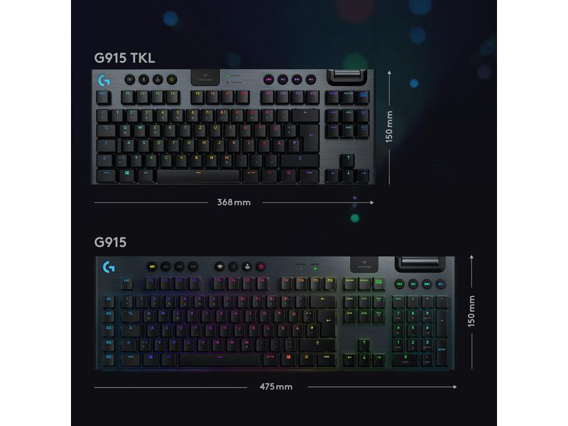 G915 TKL Tenkeyless LIGHTSPEED Wireless RGB Mechanical Gaming Keyboard - GL Tactile - CARBON - CH