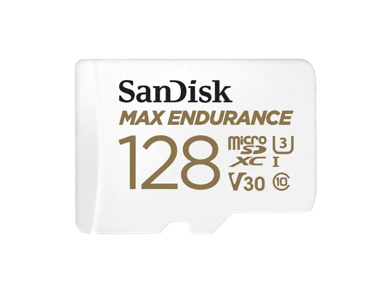 SanDisk microSDXC-Karte Max Endurance 128GB, Speicherkartentyp: Micro-SDXC, Speicherkapazität: 128 GB, Geschwindigkeitsklasse: Class 10; U3; UHS-I; V30, Lesegeschwindigkeit max.: 100 MB/s, Schreibgeschwindigkeit max.: 40 MB/s, Speicherkartenadapter: SD-A