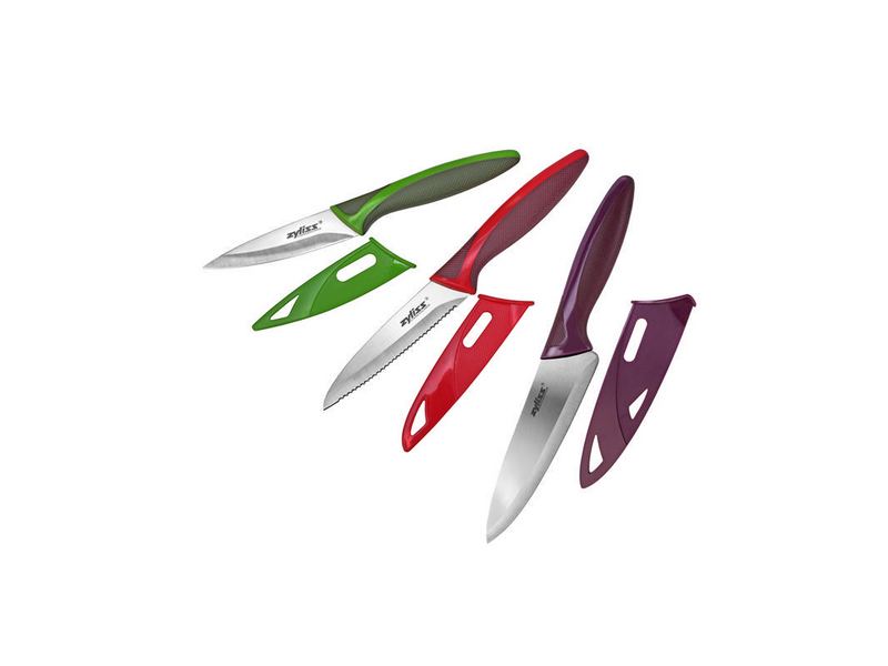 Zyliss Küchenmesser Grün/Rot/Violett, Typ: Küchenmesser, Klingenform: Gerade Klinge; Wellenschliff, Set, Farbe: Grün; Rot; Violett, Material: Edelstahl; Kunststoff