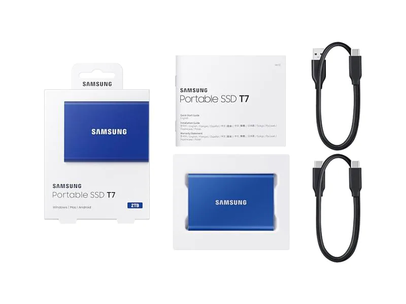 SAMSUNG MEMORY SSD Portable T7 2TB MU-PC2T0H/WW USB 3.1 Gen. 2 Indigo Blue