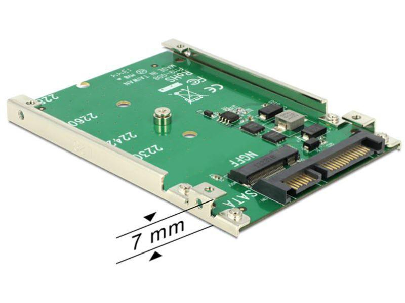 Delock M.2 SSD zu SATA Adapter, inkl. 2.5"Einbaurahmen, Betrieb von M.2 SATA SSD in 2.5", 7mm Rahmen