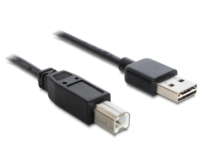 DeLock USB2.0 Easy Kabel, A-B, 50cm, Schwarz, Typ: Anschlusskabel, Steckertyp Seite A: USB-A Stecker, Farbe: Schwarz, Steckertyp Seite B: USB-B Stecker, USB Standard: 2.0, Winkelstecker: Einseitig gewinkelt, Länge: 0.5 m, Besondere Eigenschaften: USB-A b