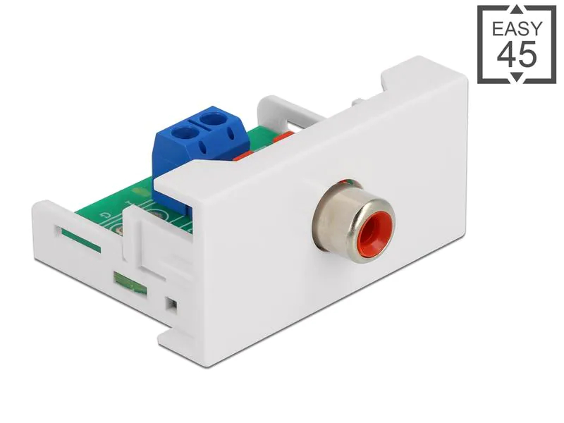 Delock Easy 45 Modul 22.5 x 45 mm Spezial - Cinch, Kabeltyp: Adapter, Audioanschluss Seite A: Spezial, Audioanschluss Seite B: Cinch, Audiokanäle: 1