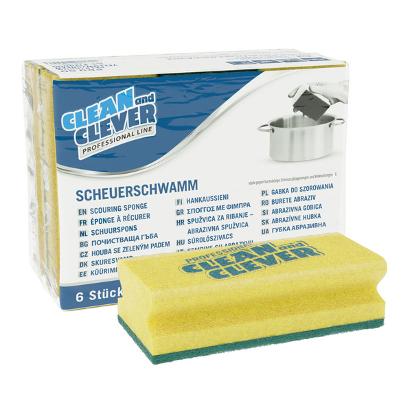 CLEAN and CLEVER Scheuerschwamm PRO 60 gelb/grün, 7x15 cm, 6 Stk.