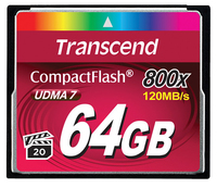 64GB CF CARD (800X, TYPE I ) Transcend 64GB 800x CF, CompactFlash (CF), MLC, -25 - 85, 42.8, 36.4, 3.3  NMS