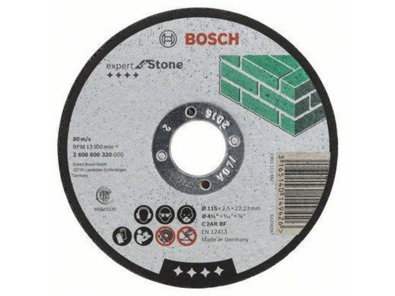 Bosch Trennscheibe Stein C 24 R BF, Zubehörtyp: Trennscheibe, Für Material: Stein, Durchmesser 115mm, gerade, zu handgeführten Winkelschleifern