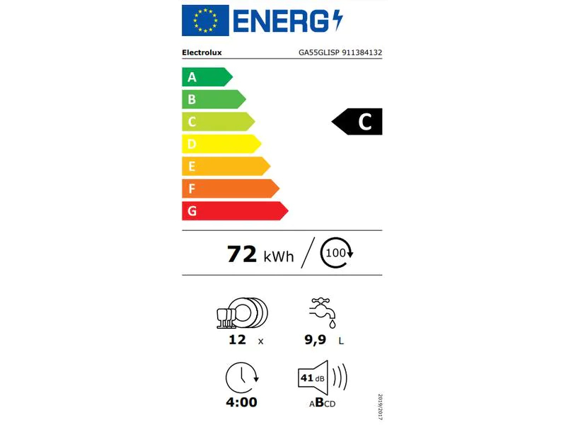 Electrolux Einbaugeschirrspüler GA55GLISP Integrierbar, Energieeffizienzklasse EnEV 2020: C, Energieeffizienzklasse: Keine, Einbaunormen: CH 55, Einbaumodell: Ja, Geräuschentwicklung in Betrieb: 41 dBA, Breite: 54.6 cm