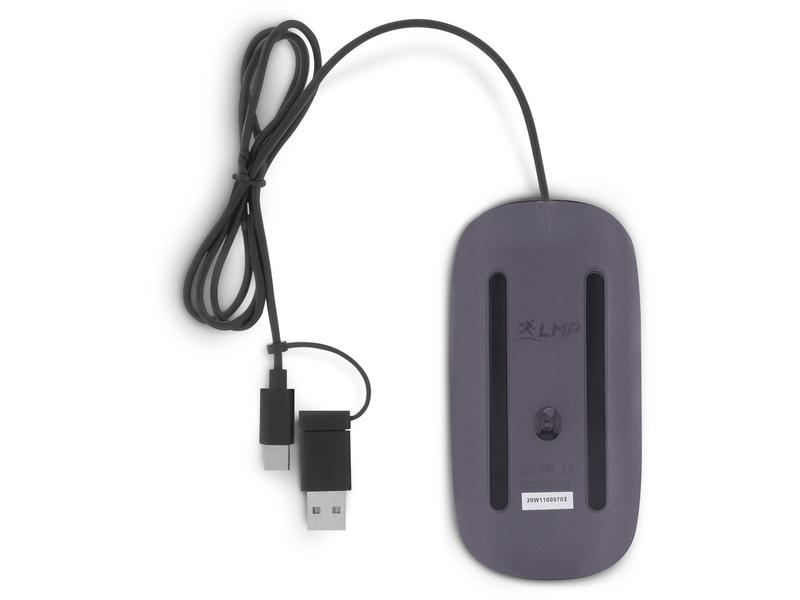 LMP Easy Mouse USB-C, Maus-Typ: Business, Maus Features: Scrollrad, Bedienungsseite: Universal, Farbe: Grau, Verbindungsart: Verkabelt, Schnittstelle: USB-A, USB-C