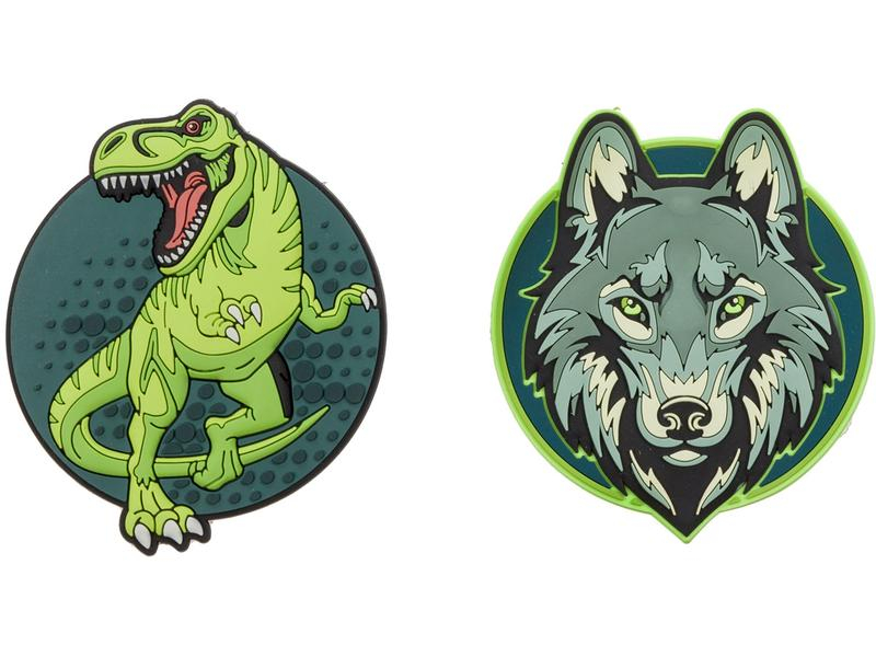 Schneiders Badges Dino + Wolf, 2 Stück, Bewusste Eigenschaften: Keine Eigenschaft, Bewusste Zertifikate: Keine Zertifizierung, Farbe: Grün, Sportart: Outdoor