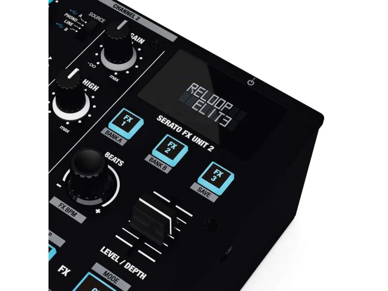 Reloop DJ-Mixer Elite, Bauform: Clubmixer, Signalverarbeitung: Digital, Anzahl Kanäle: 2