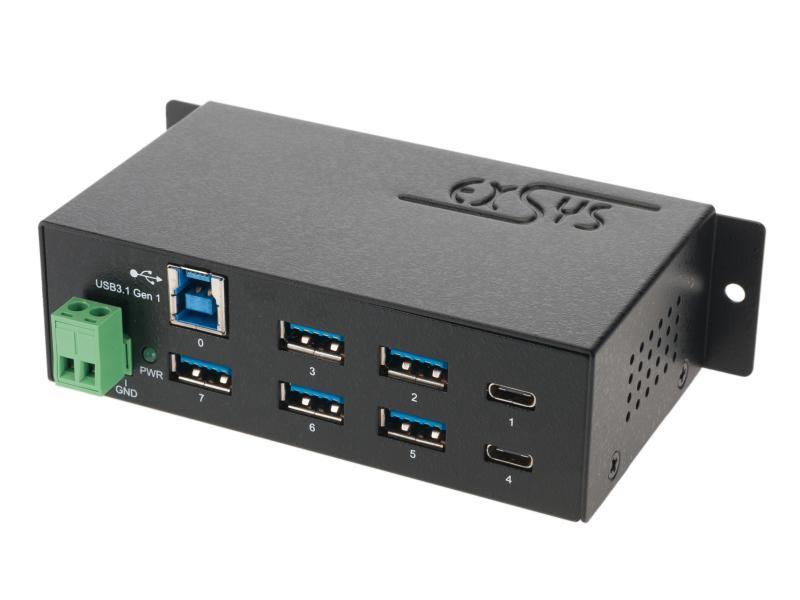 Exsys USB-Hub EX-1197HMS, Stromversorgung: 7.2 V; 48V passiv PoE, Anzahl Ports: 7, Farbe: Grau; Schwarz, USB Standard: 3.0; 3.1