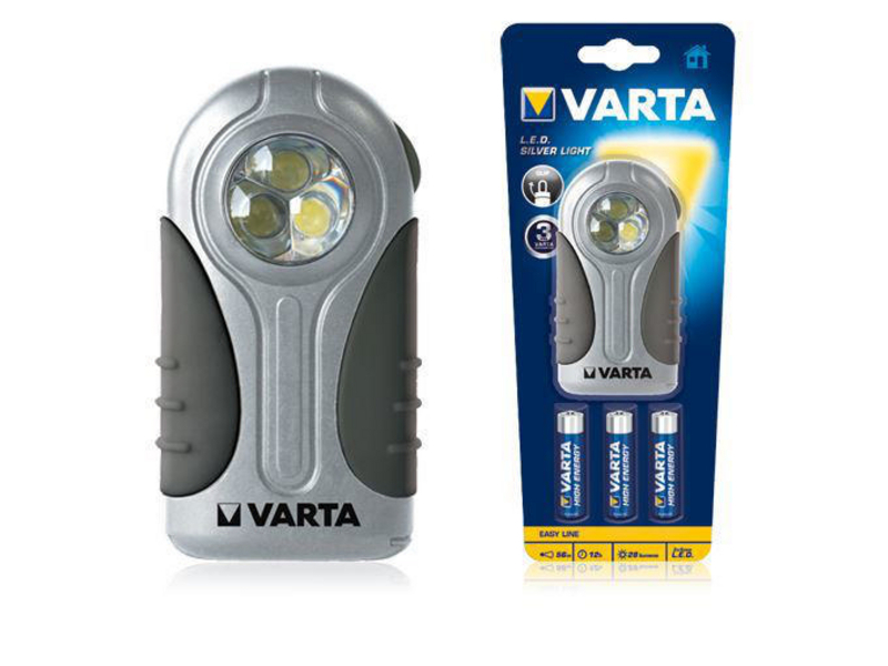 Varta Taschenlampe Silver Light 3AAA Betriebsart: Batteriebetrieb, Leuchtmittel: LED, Max. Laufzeit: 12 h, Leuchtweite: 56 m, Lichtstärke: 28 lm, Gewicht: 87 g