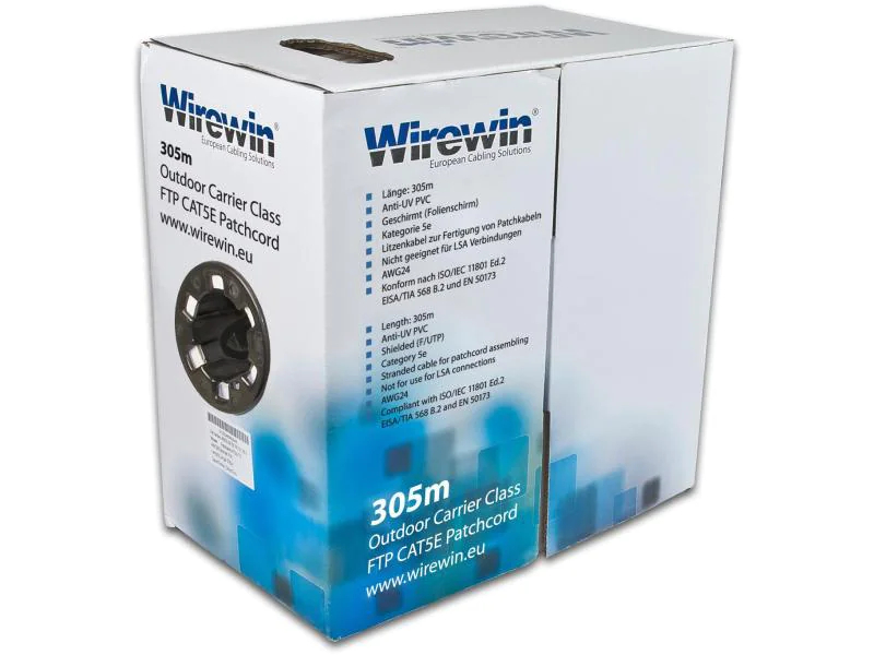 Wirewin Patchkabel : F/UTP, Cat5e, 305m,Outdoor, wetterfest, UV beständig, AWG24,schwarz, ESD-Schutz
