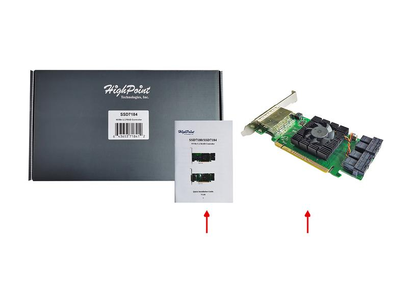 Highpoint RAID-Controller SSD7184 2x 8643, 2x 8644, PCI-Ex16v3, Formfaktor: Low-Profile, Transferrate: 8000 Mbit/s, Anzahl Ports: 4, Schnittstelle Hardware: PCI-Express x16, Anzahl Kanäle: 8, RAID: Ja