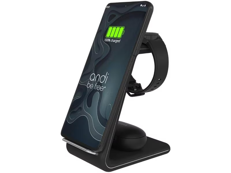 Andi be free Wireless Charger 3-in-1 für Samsung 23 W Schwarz, Induktion Ladestandard: Qi, Detailfarbe: Schwarz, Ladegerät Typ: Ladeständer