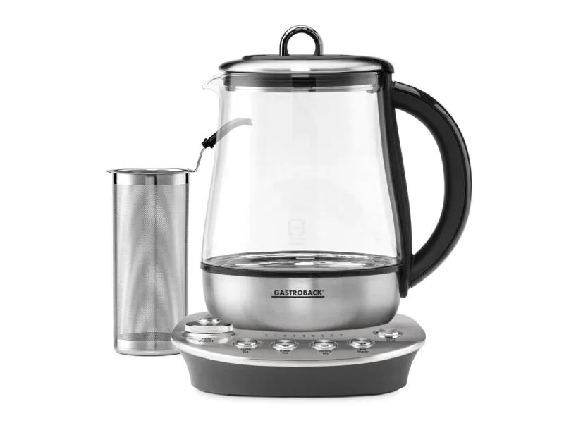 Gastroback Tee- und Wasserkocher Design Tea Aroma Plus Silber, Zubereitungssystem: Teesieb, Farbe: Silber, Positionierung Temperaturanzeige: Vorne