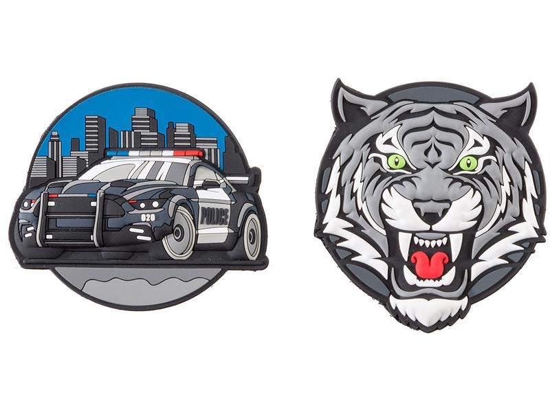 Schneiders Badges Police Car + Tiger, 2 Stück, Bewusste Eigenschaften: Keine Eigenschaft, Bewusste Zertifikate: Keine Zertifizierung, Farbe: Grau, Sportart: Outdoor