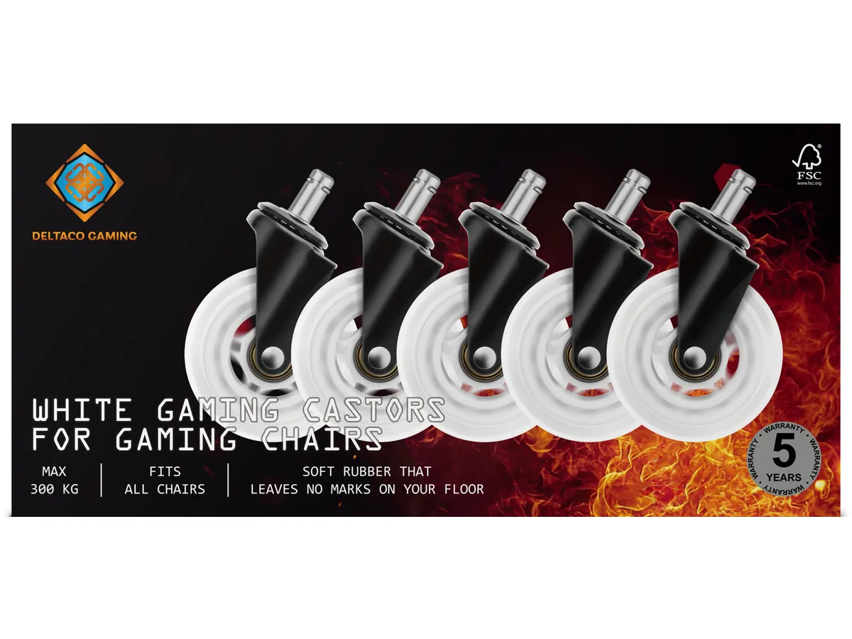 DELTACO Casters, Wheels, 5-pack GAM-157-W White Line