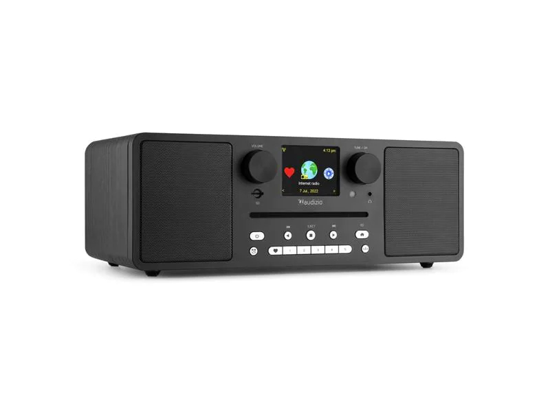 Audizio Internet Radio Naples Schwarz, Radio Tuner: Internetradio, FM, DAB+, Stromversorgung: Netzbetrieb, Detailfarbe: Schwarz, Ausstattung: Sleep-Timer, LC-Display, Fernbedienung, USB, FM Radio, Micro-SD-Slot, Weckfunktion, Bedientasten, Lautstärkeregl