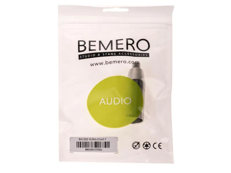 Bemero Audio-Adapter BA1202 XLR 3 Pole male - Cinch, Kabeltyp: Einfacher Adapter, Audioanschluss Seite A: XLR 3 Pole, male, Audioanschluss Seite B: Cinch, Audiokanäle: Mono