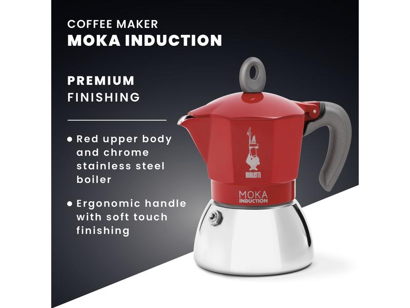 Bialetti Espressokocher New Moka Induktion 2 Tassen, Rot