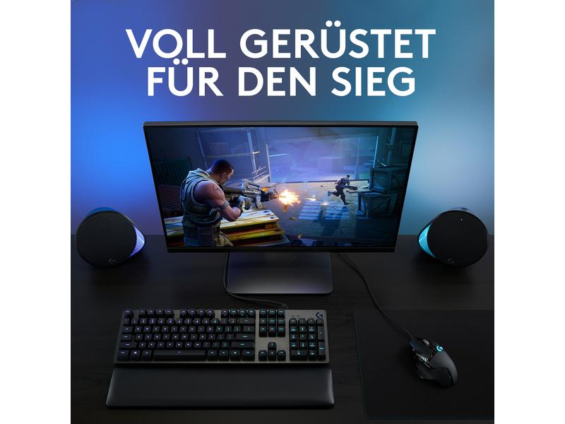 Logitech Gaming-Maus G502 HERO, Maus-Typ: Gaming, Bedienungsseite: Rechtshänder, Maus Features: Daumentaste; Scrollrad; Beleuchtung; Herausnehmbare Gewichte; Umschaltbare DPI-Auflösung, Farbe: Schwarz, Verbindungsart: Verkabelt, Schnittstelle: USB