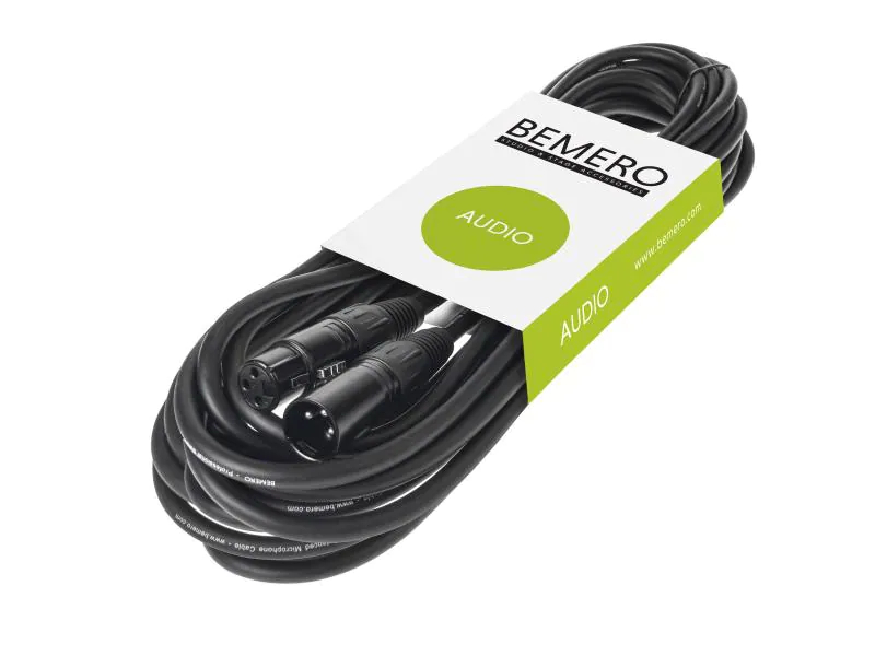 Bemero XLR-Kabel XLRf - XLRm 20 m symmetrisch, Länge: 20 m, Audioanschluss Seite A: XLR 3 Pole, male, Audioanschluss Seite B: XLR 3 Pole, female, Audiokanäle: Mono, Steckerfarbe: Schwarz, Farbe: Schwarz