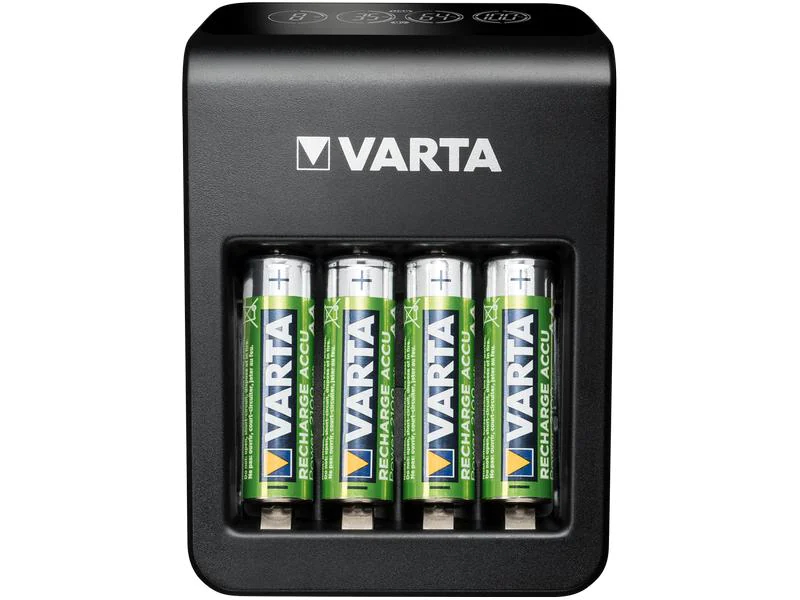 Varta Ladegerät LCD Plug Charger+ inkl. 4xAA, Batterietyp: 9V Block, AAA, AA, Akkutyp: Nickel-Metallhydrid (NiMH), Anzahl Zellen: 4