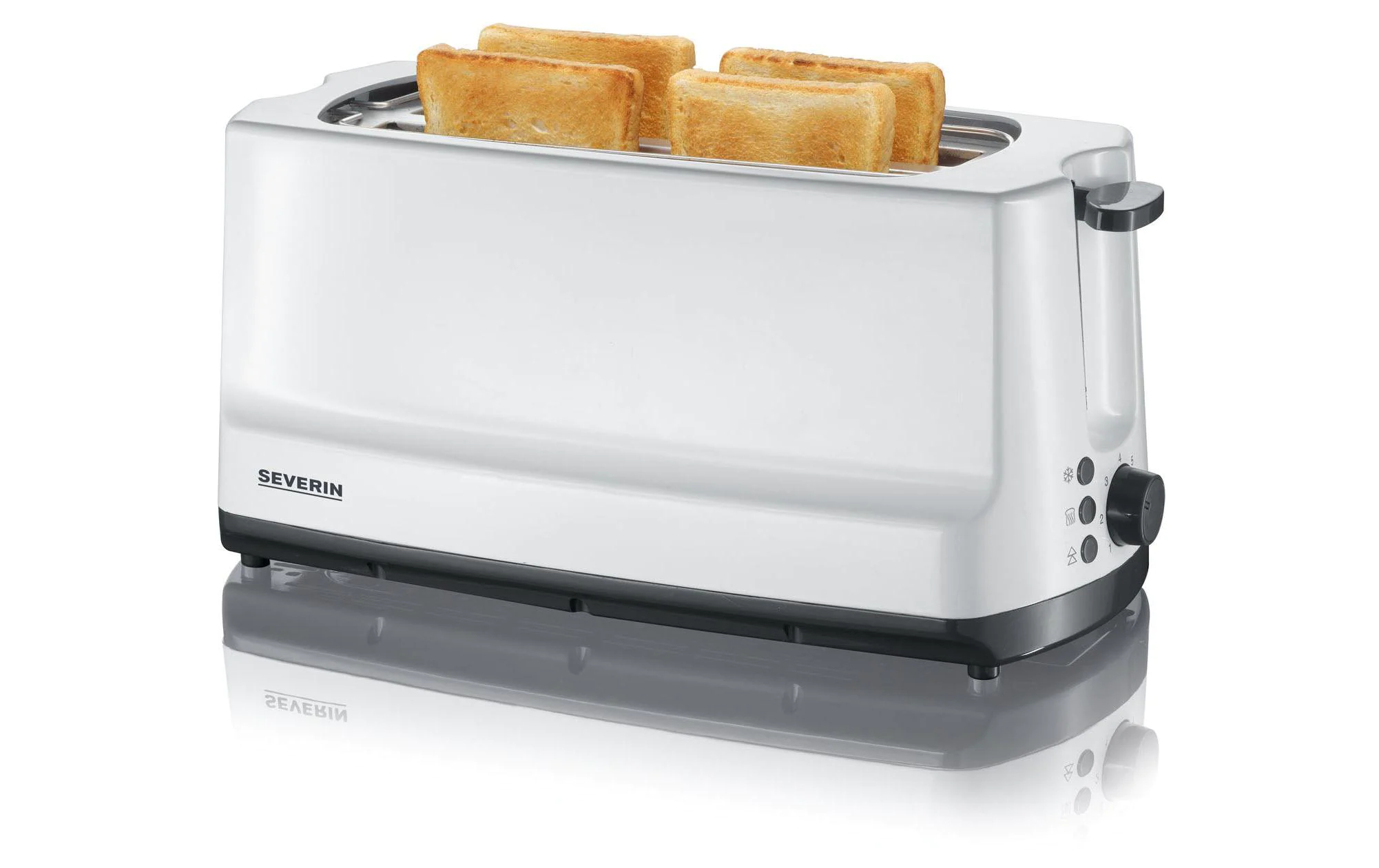 Severin Toaster AT 2234 Weiss/Schwarz, Farbe: Schwarz, Weiss, Toaster Ausstattung: Brötchen-Röstaufsatz, Bräunungsgrad-Einstellung, Aufwärmfunktion, Krümel-Auffangschale, Auftaufunktion, Brotzentrierung, Toaster Kategorie: Langschlitz Toaster, Toastscheib