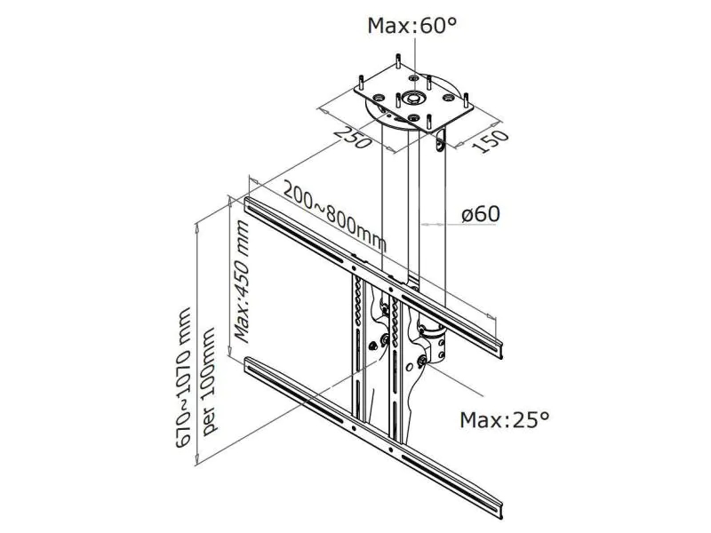 PLASMA-C100 27-60" NewStar Flatscreen Ceiling Mount (Height: 64-104 cm) Silver